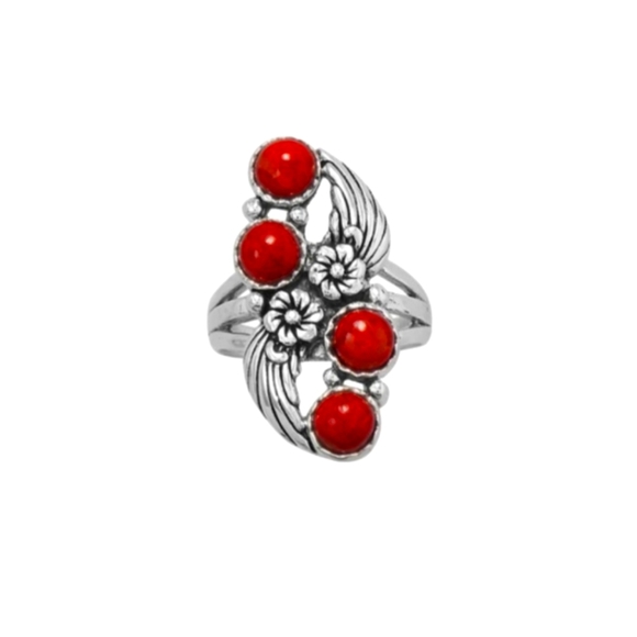 ♥️ CORAL FLOWER STERLING SILVER RING - Picture 1 of 4